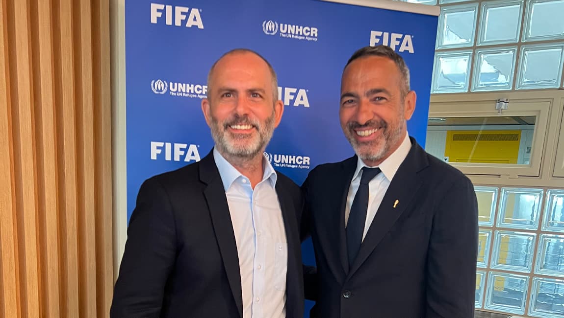 With Youri Djourkaeff at FIFA — building the UNHCR partnership